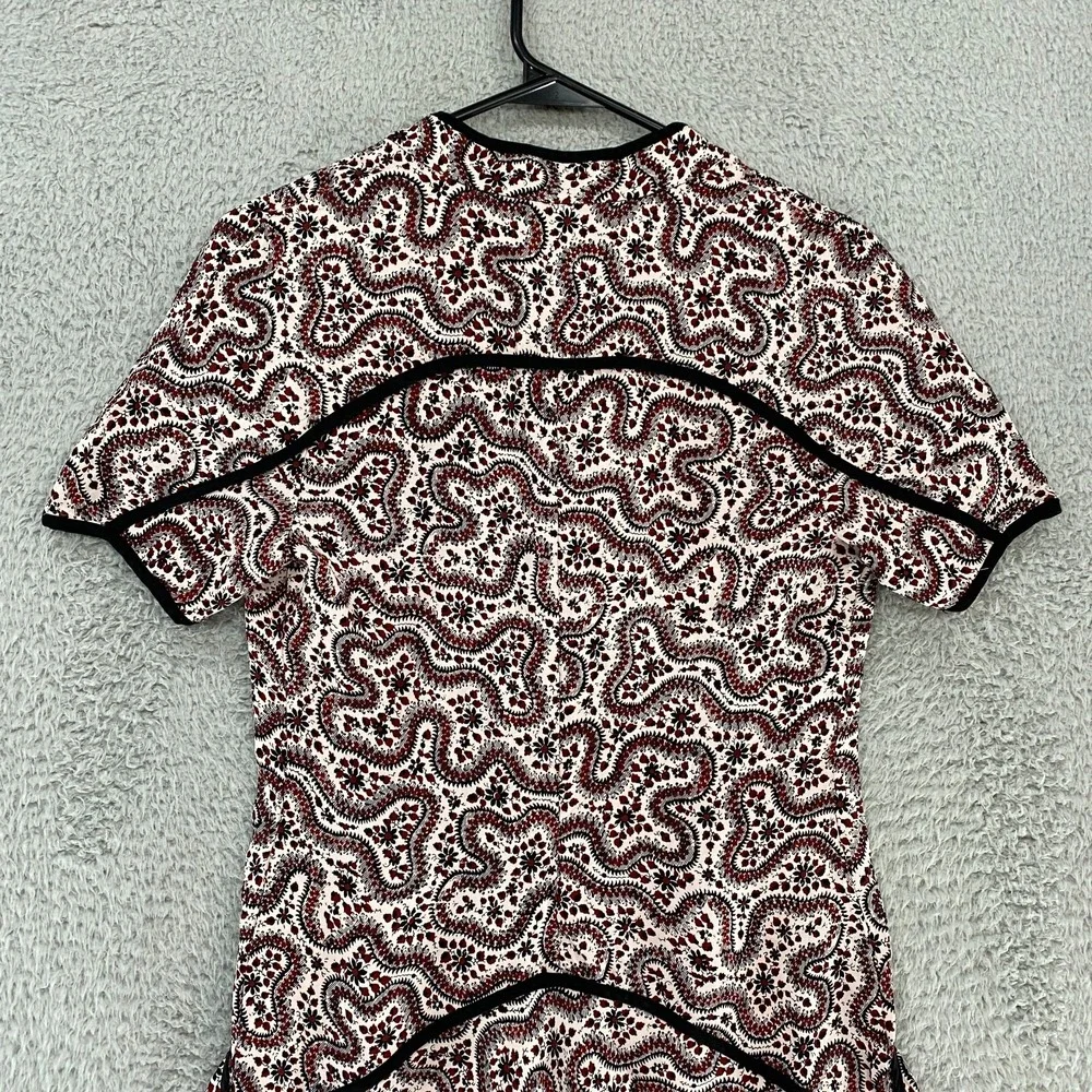 ALC Dress Womens 4 Floral Zip Up 100% Silk Short Sleeve Piping‎ Red Black White